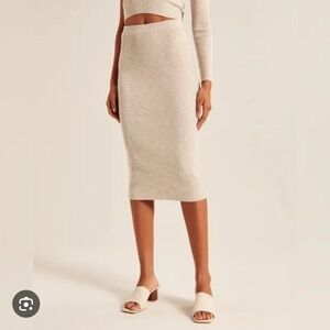 Abercrombie Elevated Ribbed Sweater Midi Skirt Beige